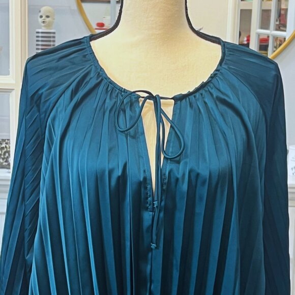 NWT Dear John Deep Teal Pleated Deletta Shirt Tie Front L XL - Picture 2 of 12